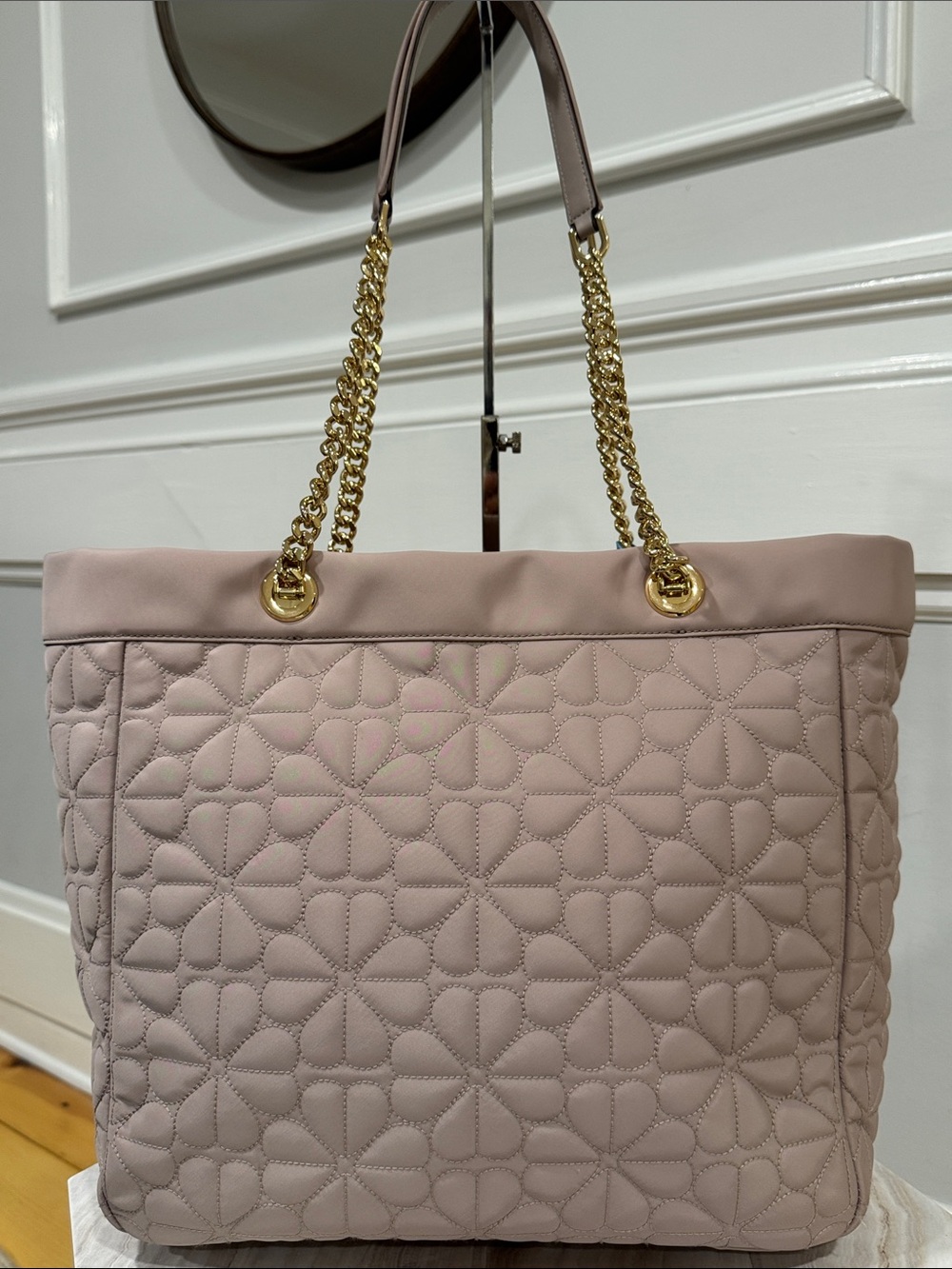 kate spade Bag Flower Cozy Quilted Light Blush Nylon Tote with Gold Chain Handle - Picture 9 of 17